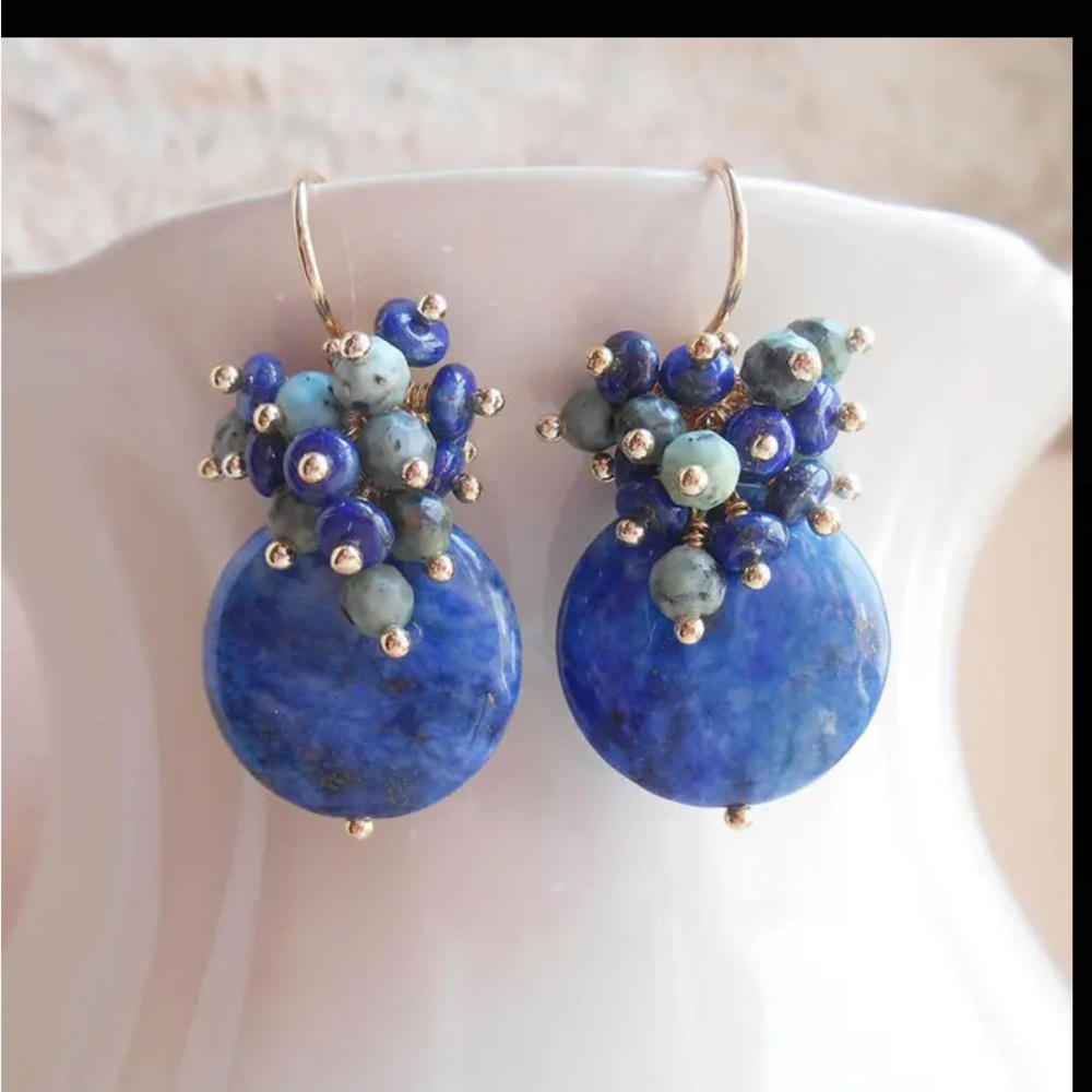 Elegant Blue and Green Beaded Earrings - Picture 12 of 12